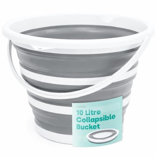 Image of LIVIVO Collapsible Bucket – Large 10L Capacity Sturdy Silicone Foldable Bucket with Comfortable Grip Handle - Handy Folding Bucket, Neat and Space Saving Solution for Laundry, Car Wash (Grey)