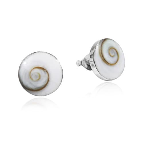 Image of Round 10 mm Swirl Shiva Shell .925 Sterling Silver Post Earrings