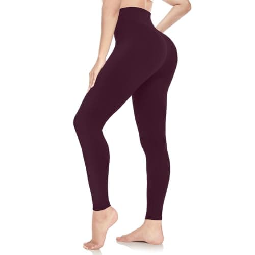 Image of ACTINPUT Leggings for Women UK Soft High Waisted Tummy Control Leggings Gym Sports Workout Running Pilates Yoga Pants Ladies Elasticated Trousers for Women Plum Purple,S-M