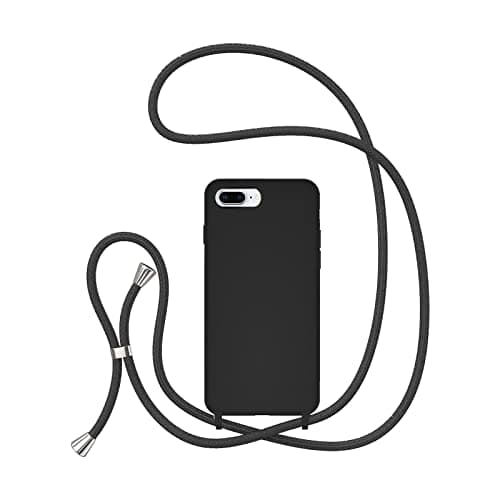 Image of UEEBAI Crossbody Lanyard Phone case for iPhone 7 Plus/iPhone 8 Plus, Silicone Phone Cover Necklace Cord Strap Soft Shockproof Protective Case - Black