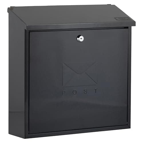 Image of Burg-Wachter MB03BKR Black Contemporary Mounted Galvanised Steel Lockable Weatherproof Post Box - 37x37x12cm