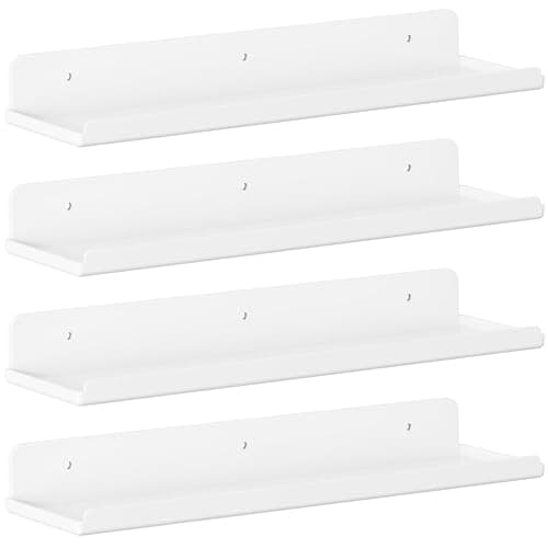 Image of Lifewit Floating Shelves for Wall, 4 Pack White Plastic Shelf 38cm Room Decor for Bookcase/Vinyl Record Display/Photo/Picture in Bedroom, Bathroom, Kitchen Storage and Organization 38 x 9 cm/15x4
