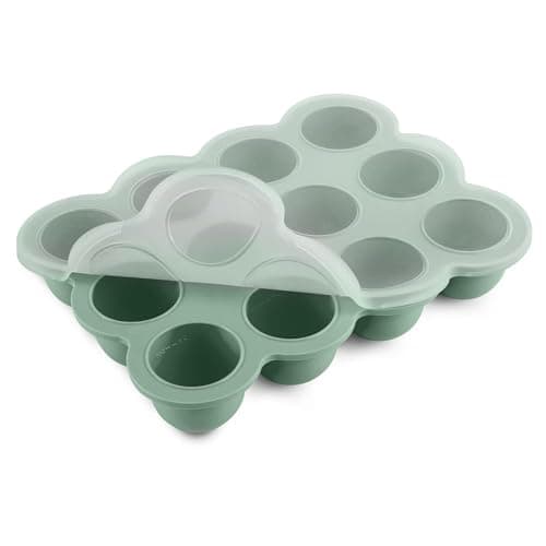 Image of btrfe Baby Food Storage Container Silicone Baby Food Freezer Food Grade Silicone Perfect Food Container for Homemade ice Cube Tray with lid Baby Food Fruit Puree and Vegetables (Green)
