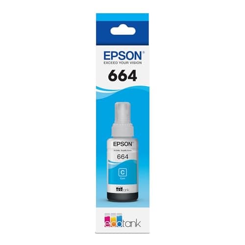 Image of Epson 664 EcoTank Ink Ultra-high Capacity Bottle Cyan (T664220-S) Works with EcoTank ET-2500, ET-2550, ET-4500, ET-4550, ET-2600, ET-2650, ET-3600, ET-16500