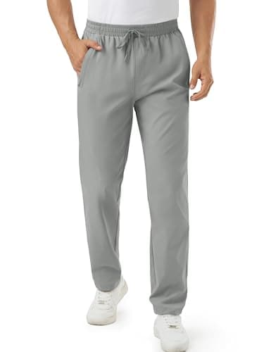 Image of TACVASEN Men's Lightweight Trousers Quick Dry Water Resistant with Pockets Running Hiking Joggers Travel Pants Light Grey L
