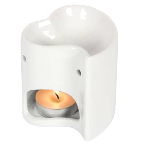 Image of Elegant White Heart Oil Burner - 9cm x 8cm (1 Pc) Ceramic Material - Perfect Ambience Enhancer for Home & Office
