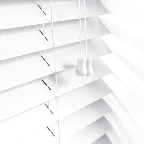 Image of Ev Dekor Smooth Faux Wood Wooden Venetian Blinds with Strings 50mm Slats Trimmable Child Safe Easy Fit Office Home Blind Window curtains (white, 105 x 150cm)