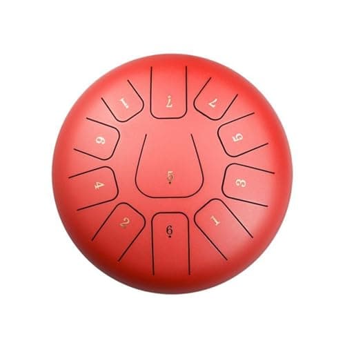 Image of 12 Inch Steel Tongue Drum 11 Notes C Key Handpan Percussion Instrument with Music Book Bag & Mallets for Yoga Concert & Musical Education - Red Color