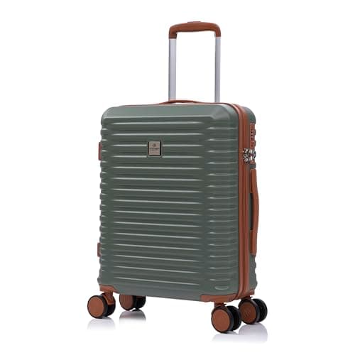 Image of Rocklands Cabin Suitcase 55x40x20cm Hard Shell Lightweight 4 Dual Spinner Wheels Trolley Luggage Carry On Bag Ryanair, Easyjet Approved, TSA Lock (Olive Green, Small 20")