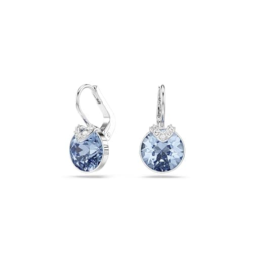 Image of Swarovski Bella V Drop Earrings, Blue Round-Cut Crystals in a Rhodium-Finished Setting, Part of the Swarovski Bella Collection