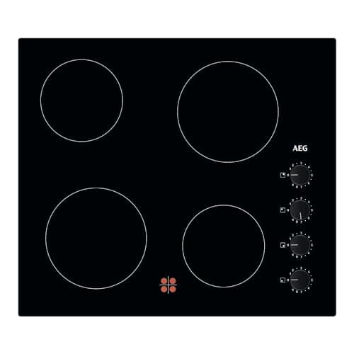 Image of AEG 3000 Series Radiant Hob, Ceramic Hob, HK614000CB, 4 Cooking Zones, 60cm, Knobs Control, Residual Heat Indicators, Easy to Install Built-in Hob, Easy to Clean, 38x560x490mm, Black