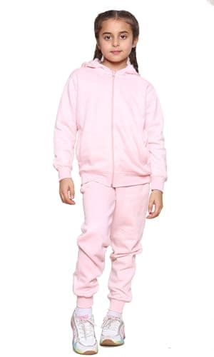 Image of GW CLASSY OUTFIT Boys Kids Tracksuit Set Hoodies Plain Tracksuit Hoodie with Jogger Sweatpants Sports Activewear Set Girls (13-14 Years, Baby Pink Zipper Suit)