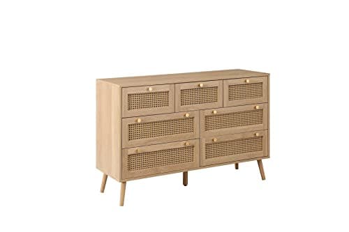 Image of Birlea Croxley Rattan 7 Drawer Dresser oak