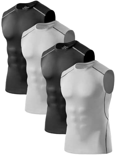 Image of Orrfreer 5/4 Pack Men's Sleeveless T-Shirt Running Gym Compression Tank Top for Men Dry-Fit Training Muscle Vests Black/Grey/Black/Grey M