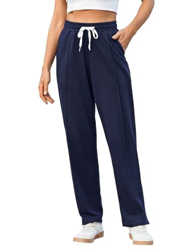Image of Crewhpo Womens Joggers Cotton Tracksuit Bottoms Straight Leg Sweatpants Lounge Pants Sports Trousers with Pockets Drawstring A-Blue