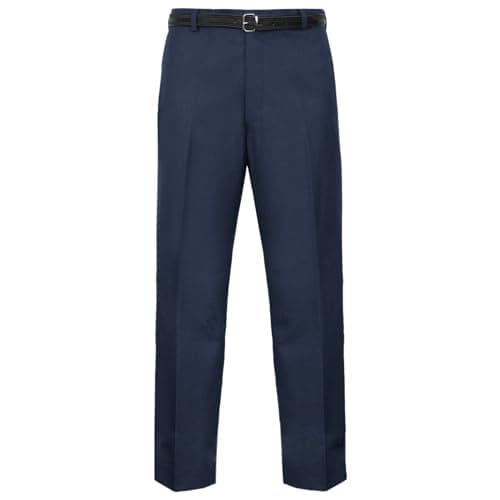 Image of Mens Formal Classic Trousers Tailored Fit Vintage Casual Business Office Work Home Belted Waist Band Smart Dress Pants Straight Leg Flat Front Everpress Easy Care Slant Pockets (Navy Blue, 34/31)