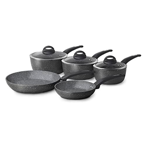 Image of Tower Cerastone T81276 Forged 5 Piece Pan Set with Non-Stick Coating and Soft Touch Handles, 18/20/22 cm Saucepans and 20/28 cm Frying Pans, Graphite