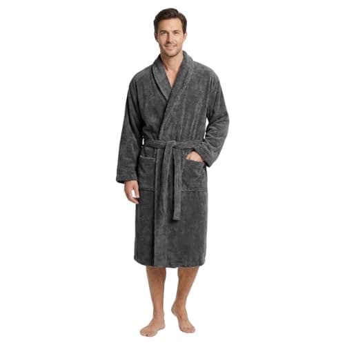 Image of Stars and Stripes CHARCOAL GREY Bathrobe UNISEX shawl collar Terry Towel 100% COTTON UNISEX brand Bathrobe L/XL
