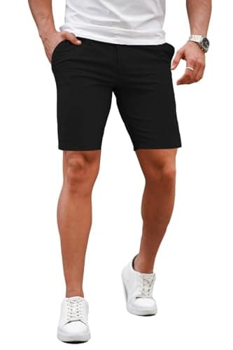 Image of GINGTTO Mens Shorts Slim Fit Chino Stretch Short for Men Summer Casual Skinny Half Pants 9 Inch Black 32