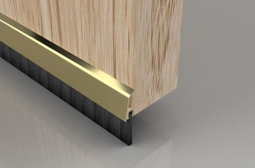 Image of Stormguard Bottom Door Brush Seal – Gold Effect, Concealed Fixing Cover, 838 mm (33”), Black Nylon Brush, Draught Proof & Weather Resistant for Timber & Composite Doors