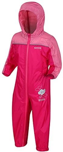 Image of Regatta Kids puddle suit - all in one waterproof for kids - Breathable and rain proof hooded outdoor warm Puddlesuit - reflective trim and taped Seams - playsuit For Boys and Girls