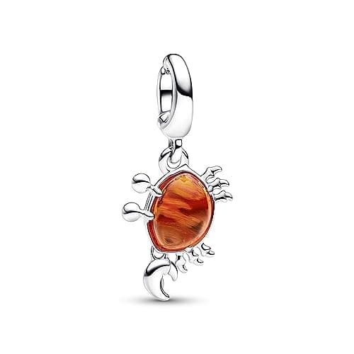 Image of Pandora Disney The Little Mermaid crab sterling silver dangle with orange Murano glass