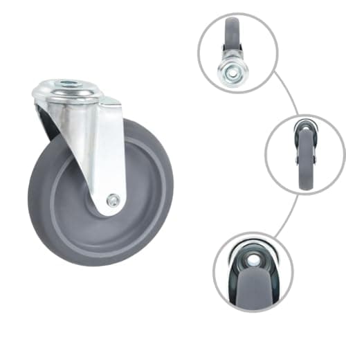Image of Teenpull Pack of 24 Swivel Castors with Bolt Hole 125 mm, TPR Rubber and Galvanised Iron Frame, 80 kg Load Capacity per Castor, Ideal for Workshop, Warehouse, Transport Trolley, Industry, Space Saving