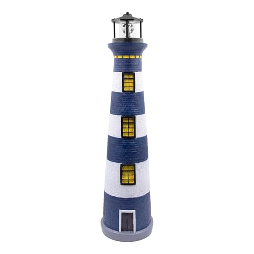 Image of GardenKraft 13630 Solar Revolving LED Lighthouse/Blue and White / 75cm High/Auto-On At Dusk/Unique Garden Decoration