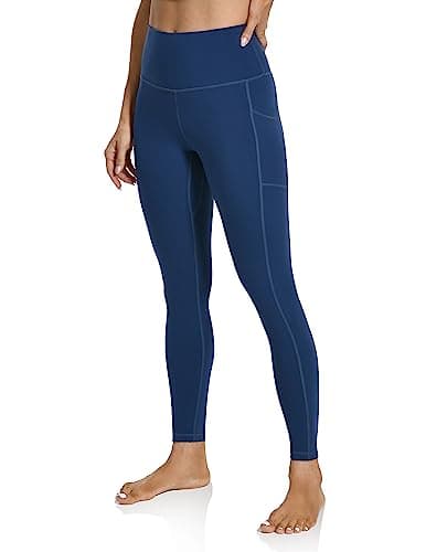 Image of Colorfulkoala Women's High Waisted Tummy Control Workout Leggings 7/8 Length Yoga Pants with Pockets (M, Midnight Blue)