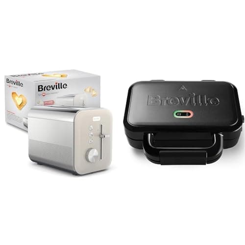 Image of Breville High Gloss 2-Slice Toaster with High-Lift & Wide Slots | Cream & Stainless Steel [VTT967] & Ultimate Deep Fill Toastie Maker | 2 Slice Sandwich Toaster | Removable Non-Stick Plates