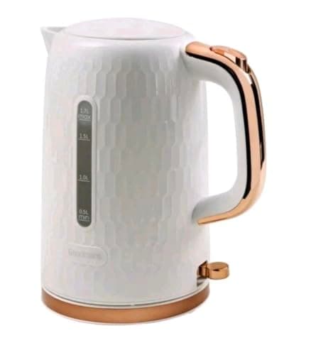 Image of Goodmans Honeycomb Electric Kettle, White and Rose Gold, 1.7L, with 360° Rotation Base and Overheat Protection