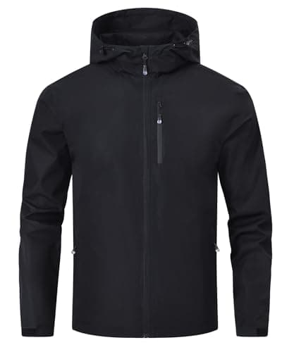 Image of Huayuzh Mens Waterproof Jacket Men's Outdoor Jackets Lightweight Rain Coat Packable Windproof Softshell Hiking Camping Black L