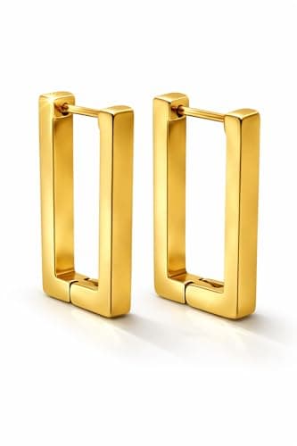 Image of Gold Huggie Hoop Earrings for Women – 18K Gold Plated Square Hoops, Small Chunky Everyday Earrings, Hypoallergenic, Gift Box Included