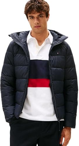 Image of Tommy Hilfiger Men’s Mid Weight Puffer Jacket with Hood, Blue (Desert Sky), L