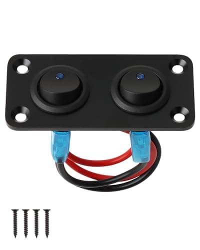 Image of 12V-24V Switch Panel with Blue LED Dual Switch Controls 2 Gang Toggle Rocker ON/OFF Individual ABS Aluminum Construction for Auto Automotive Lights Boat Yacht Trailer Caravan Camper Bus Tractor Truck