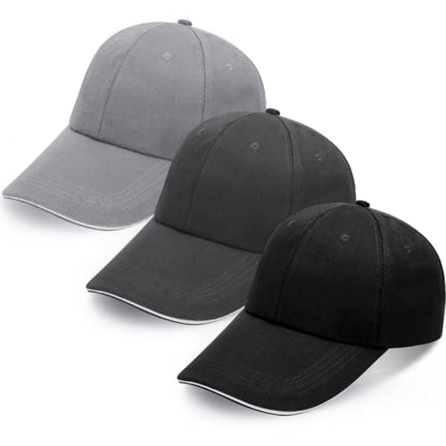 Image of 3PCS Baseball Cap for Men Women, Unisex Cotton 6 Panel Plain Baseball Hat Adjustable Breathable Summer Sun Visor Hat Trucker Cap Outdoor Sport Hats (Black,Light Grey and Dark Grey)