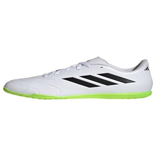 Image of adidas Unisex-Adult Copa Pure.4 Indoor Soccer Shoe, White/Core Black/Lucid Lemon, 12.5 Women/11.5 Men