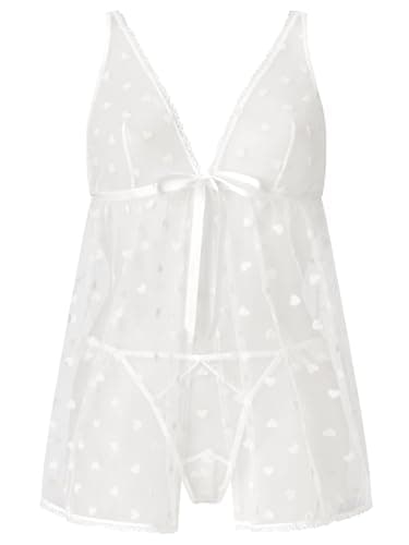 Image of Ann Summers Queen of Hearts Babydoll Set – Babydoll Lingerie for Women with Matching Thong, Underwired Cups, Satin Bow & Front Fastening - Genuine Womens Lingerie Set Ivory