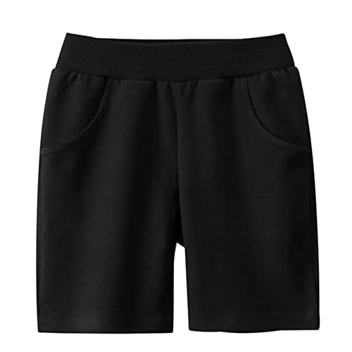 Image of imKutie Toddler Boys Shorts Kids Cotton Elastic Waist Joggers Trousers Casual School Shorts Solid Sports Bottoms with Pockets for 1-9 Years Black