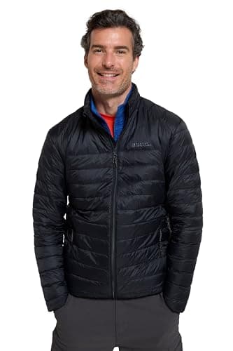 Image of Mountain Warehouse Featherweight Mens Down Jacket - Lightweight Winter Puffer Coat, Easy Care, Packaway Bag, Water Resistant - For Camping, Travelling & Walking Black XL