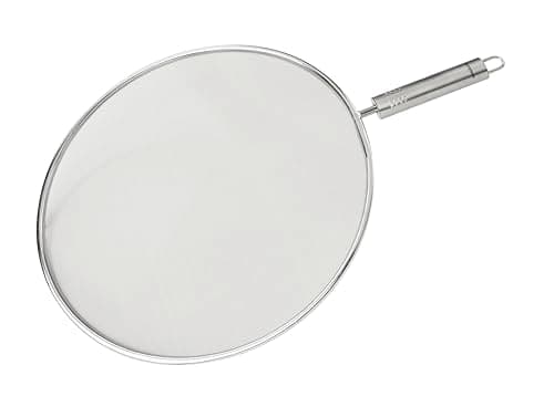 Image of Fackelmann OPAL Splatter Screen 29cm, Cooking Splatter Guard for Frying Pan, Grease Splash Guard, Stainless Steel Extra Fine Mesh, 42.5x29x2.5cm, Silver