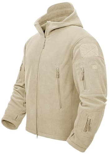 Image of TACVASEN Mens Fleece Jacket Full Zip Winter Warm Jacket with Pockets Fleece Thermal MIlitary Tactical Hoodie Beige,M