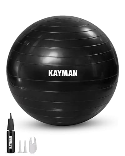 Image of KAYMAN Exercise Ball - Anti-Burst System, Non-Slip Rings, Durable Material, Easy to Inflate, Perfect for Yoga, Pilates, Fitness, Balance Training, Gym, and Home Workouts (Charcoal Storm, 65cm)