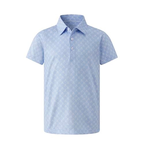 Image of DEFAHN Printed Kids Polo Shirt Performance Moisture Wicking Dry Fit Stretch Short Sleeve Golf Shirts for Tennis Travelling, Hiking, Camping (11-12T)