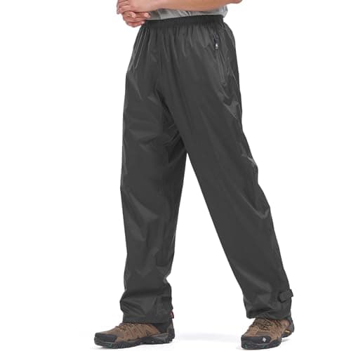 Image of mosingle Men's Waterproof Trousers Lightweight Breathable Rain Overtrousers with Zip Pockets, Waterproof Over Pants for Golf Hiking Outdoor Fishing Cycling #1088-Black-XL