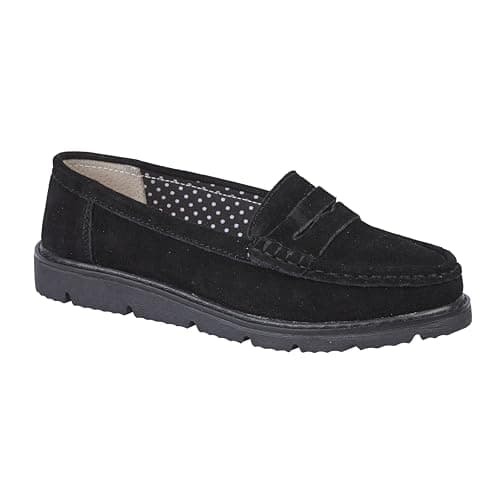 Image of Jo & Joe Ladies Suede Leather Slip-on Smart/Casual Work Walking Summer Shoes Sizes 4-8 (Black, UK Footwear Size System, Adult, Women, Numeric, Medium, 7)