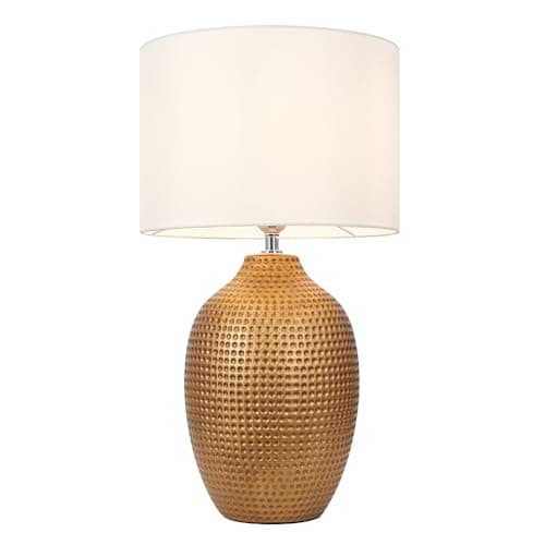 Image of LITECRAFT Dennis Hammered Ceramic Table Lamp with White Shade - Antique Gold