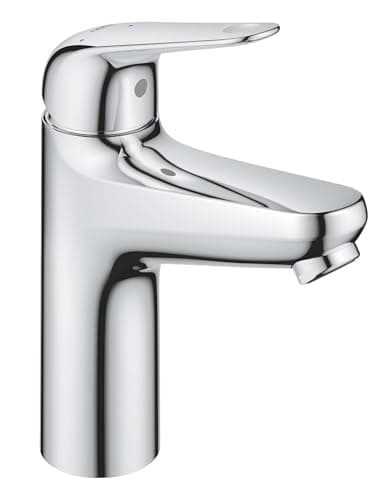 Image of GROHE Swift QuickFix – Smooth Body Basin Mixer with Push-Open Waste Set (M-Size 179mm, 28mm Ceramic Cartridge, Energy/Water Saving, Tails 3/8 Inch, Easy to Fit with GROHE QuickTool), Chrome, 24329001