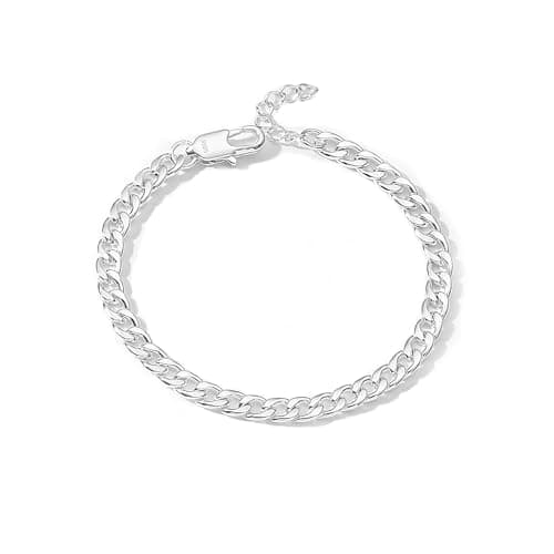 Image of Esrael 925 Sterling Silver Bracelet for Men, Mens Silver Bracelets 5mm Cuban Chain Bracelets Mens Bracelet Jewellery Gifts for Him