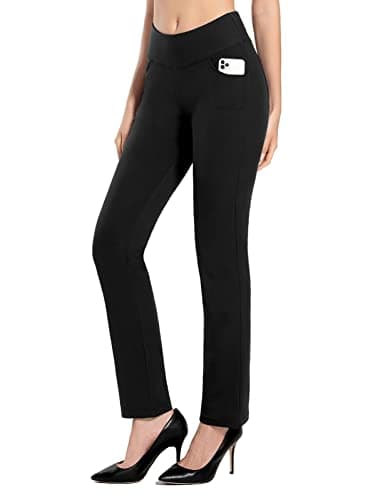 Image of MOVE BEYOND Women's Straight Leg Work Trousers - Tummy Control Professional Suits Pants for Workout Yoga Office Work, Black, Medium